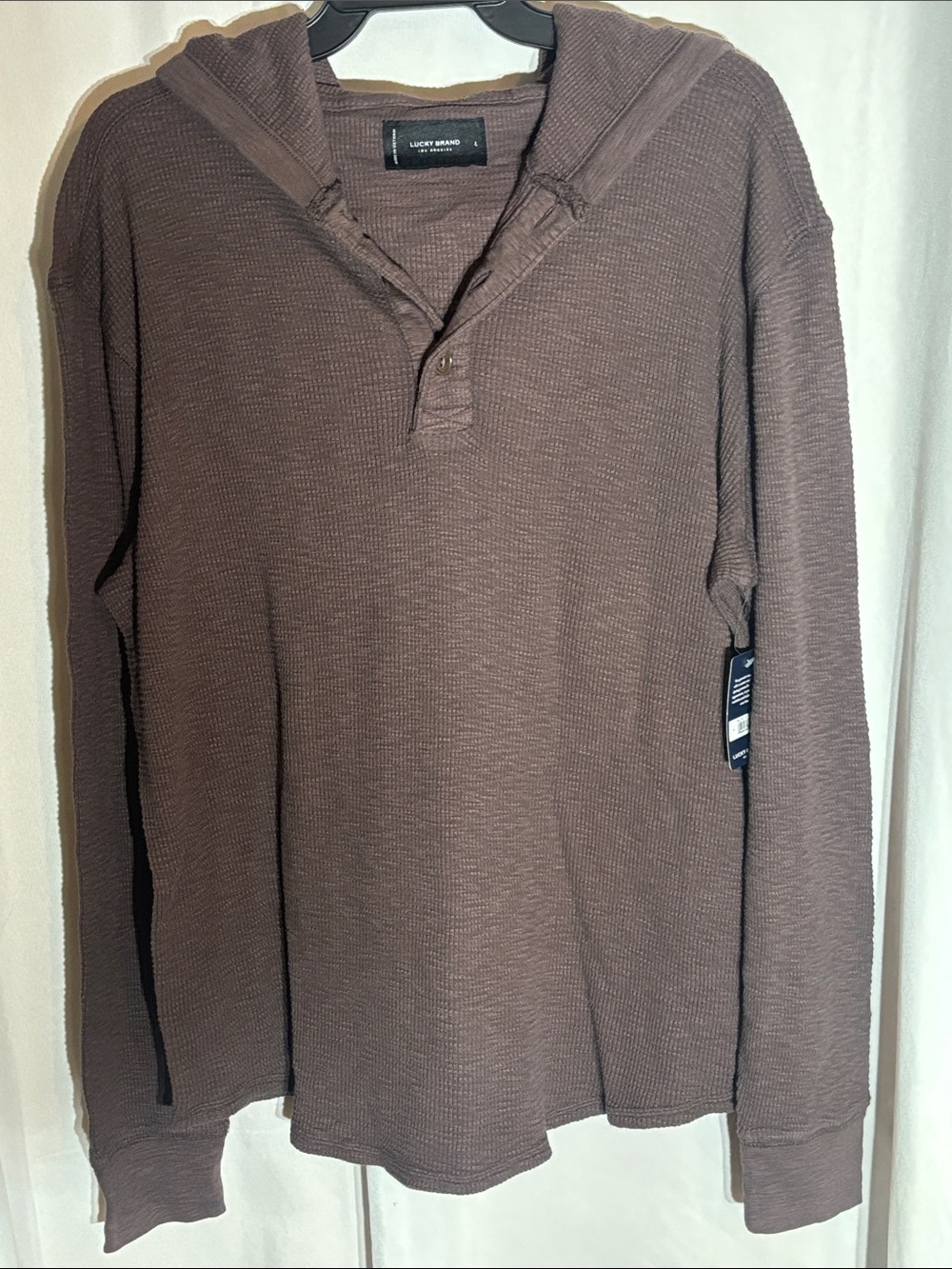 Lucky Brand Men's Garment Dye Thermal “Hoodley” in Brown Size Large